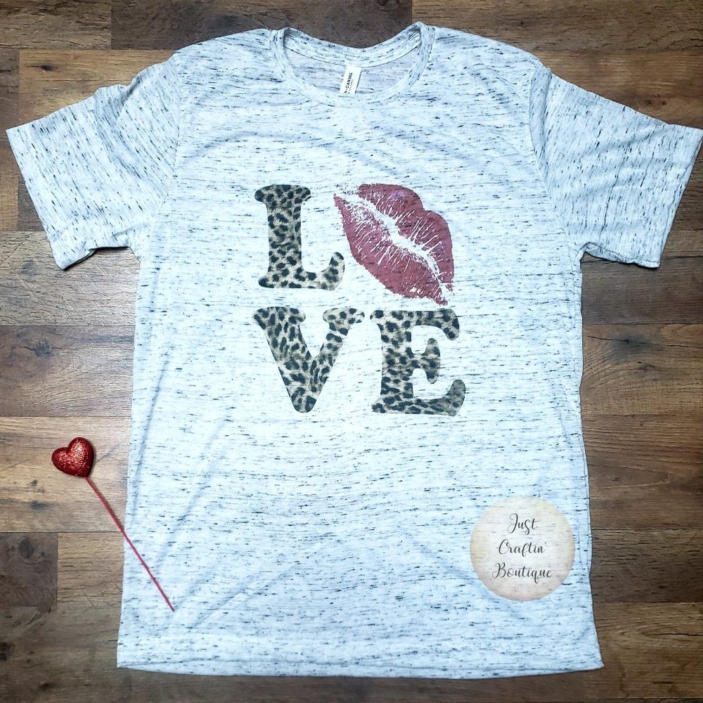 Leopard LOVE w/Lips Marble White Bella-Canvas Ready To Go Shirt